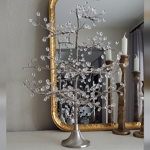 Crate&Barrel Pewter Crystal Bauble Table Top  Decorative Tree, 19.5", EUC - Picture 1 of 14